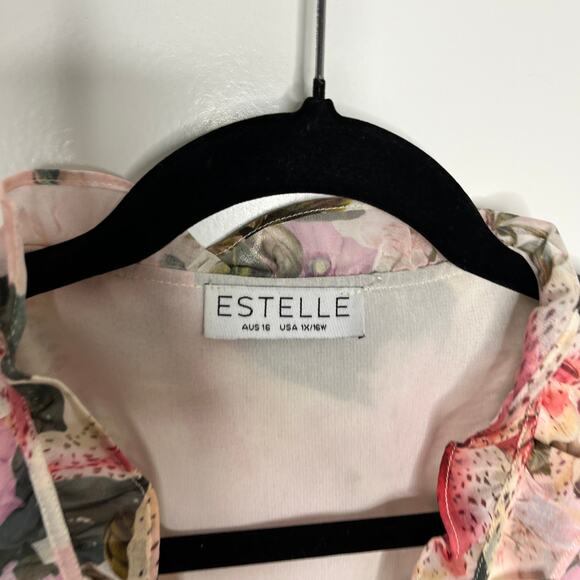 Estelle Women's Plus Size Wrap Dress Lily Print Size 1X 16W Pink Ruffle - Picture 9 of 10